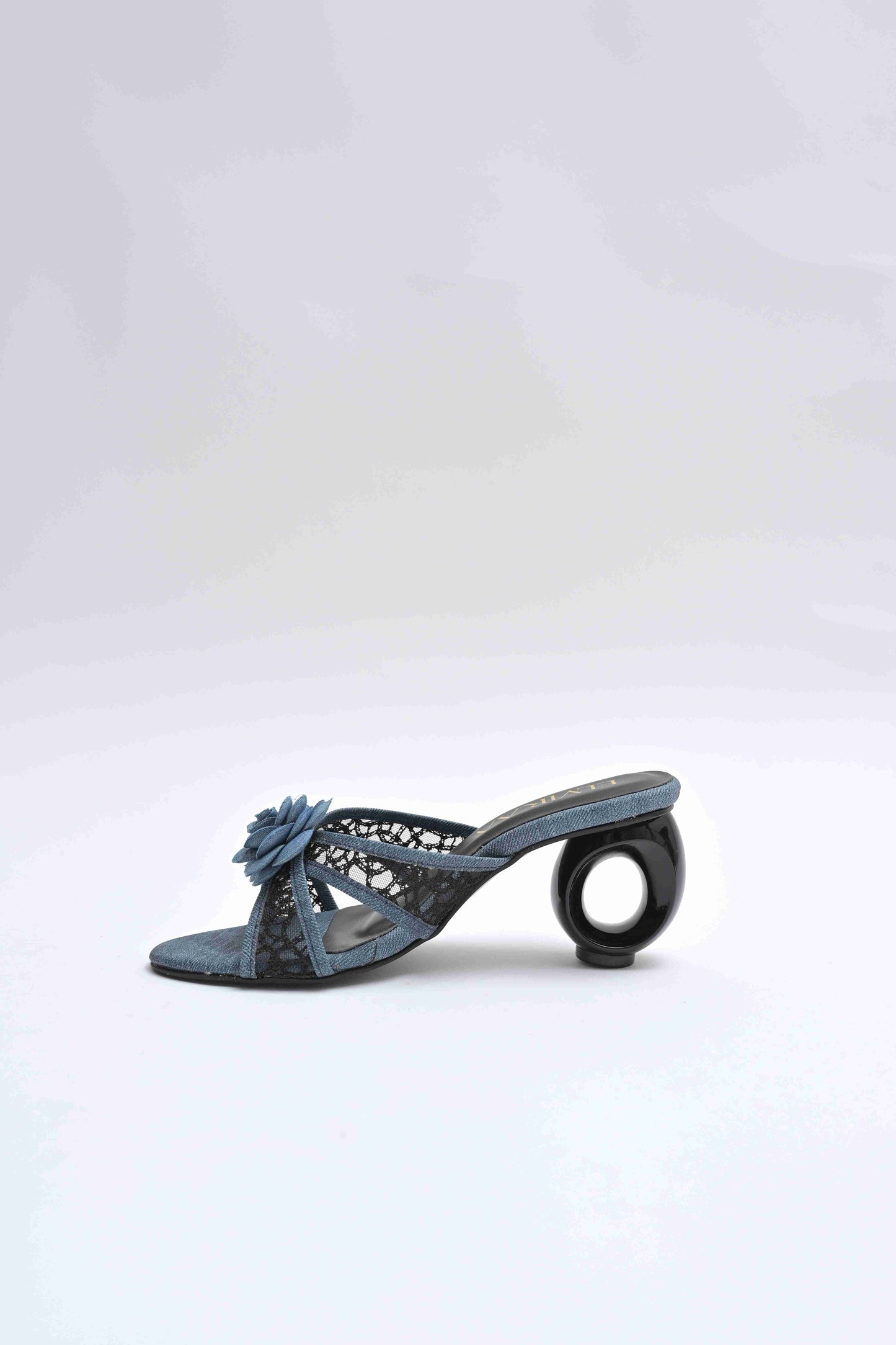 Denim Flower Net Heels