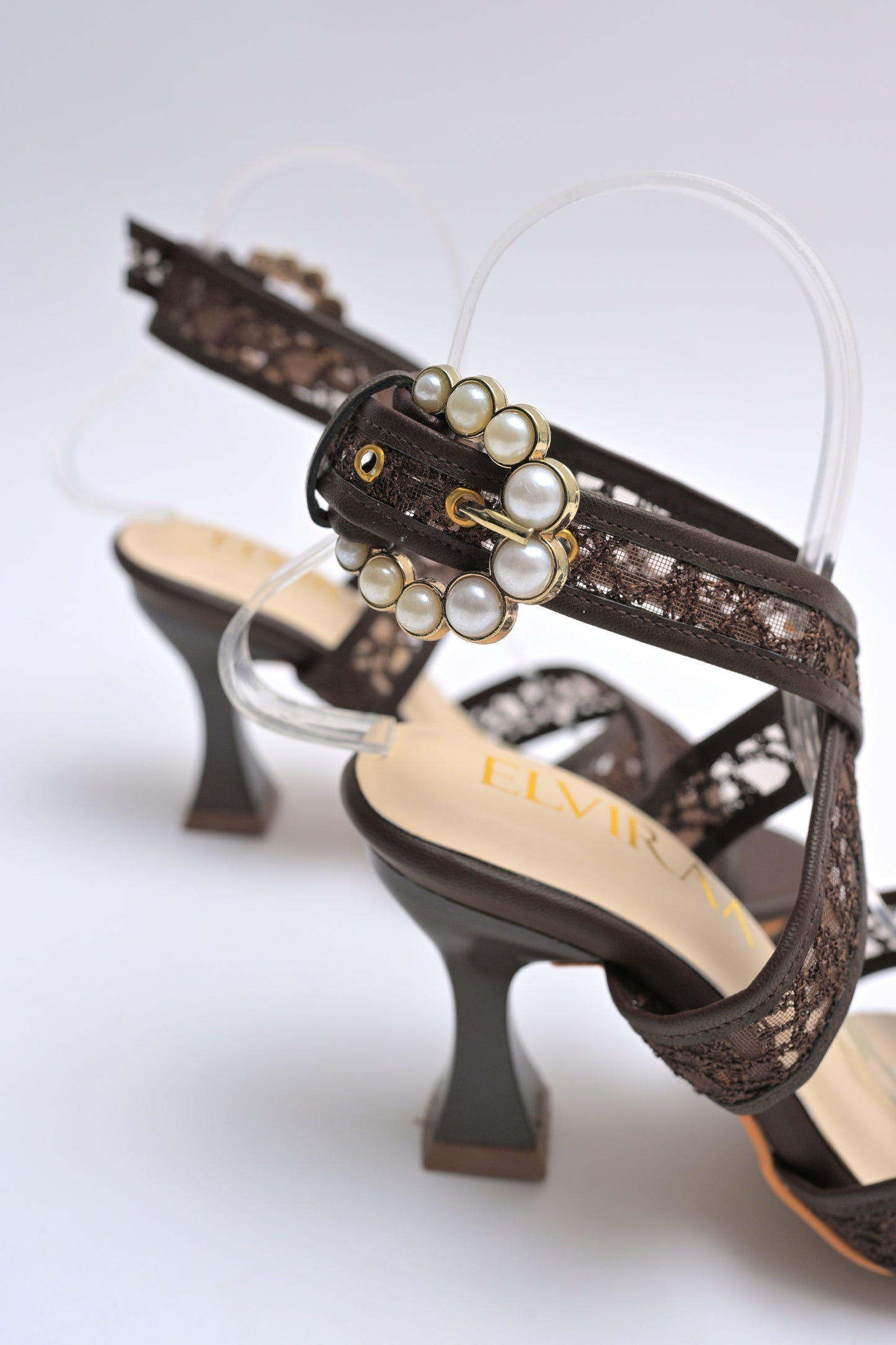Pearl buckle Net High Heels