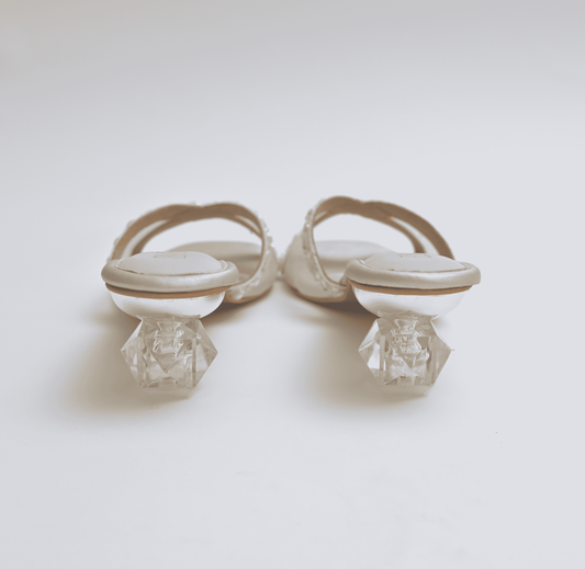 Pearl and Mirror Mesh Embroidered Heels