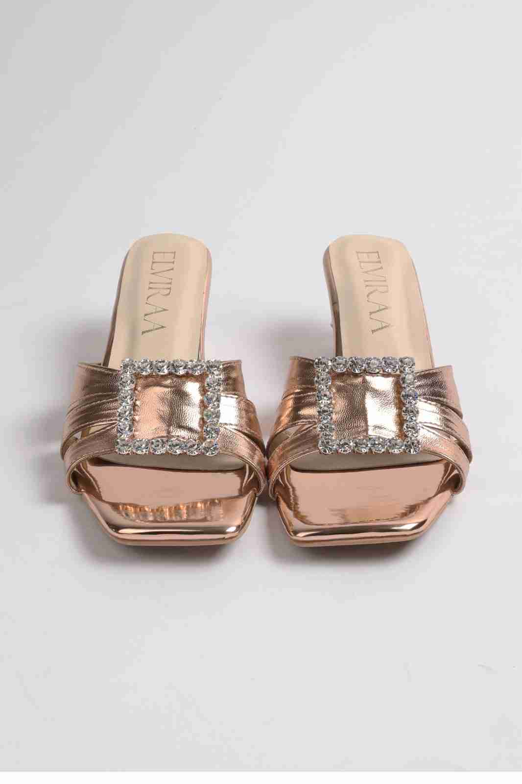 Square Stone Buckle Heels