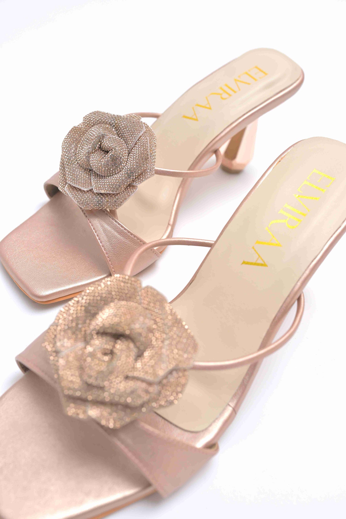 Rhinestone Embellished Flower Heels
