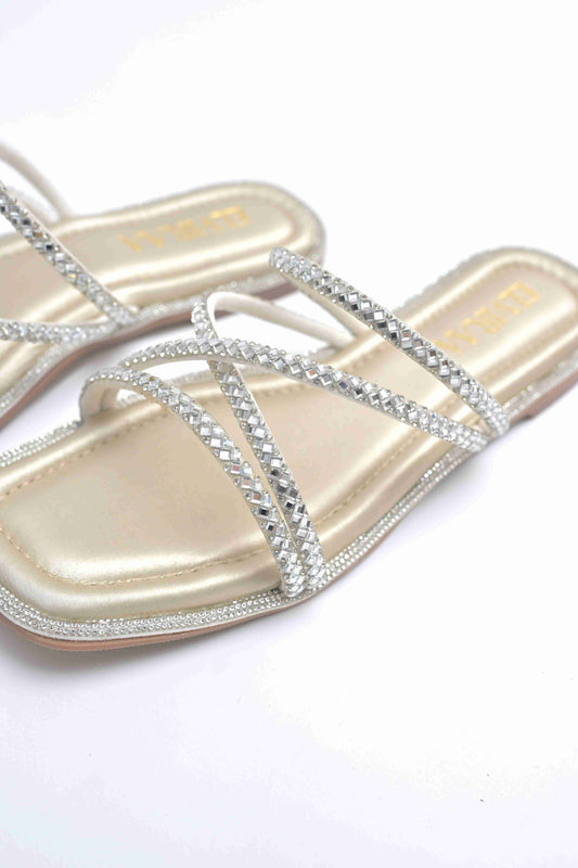 Rhinestone Embellished Strappy Flats