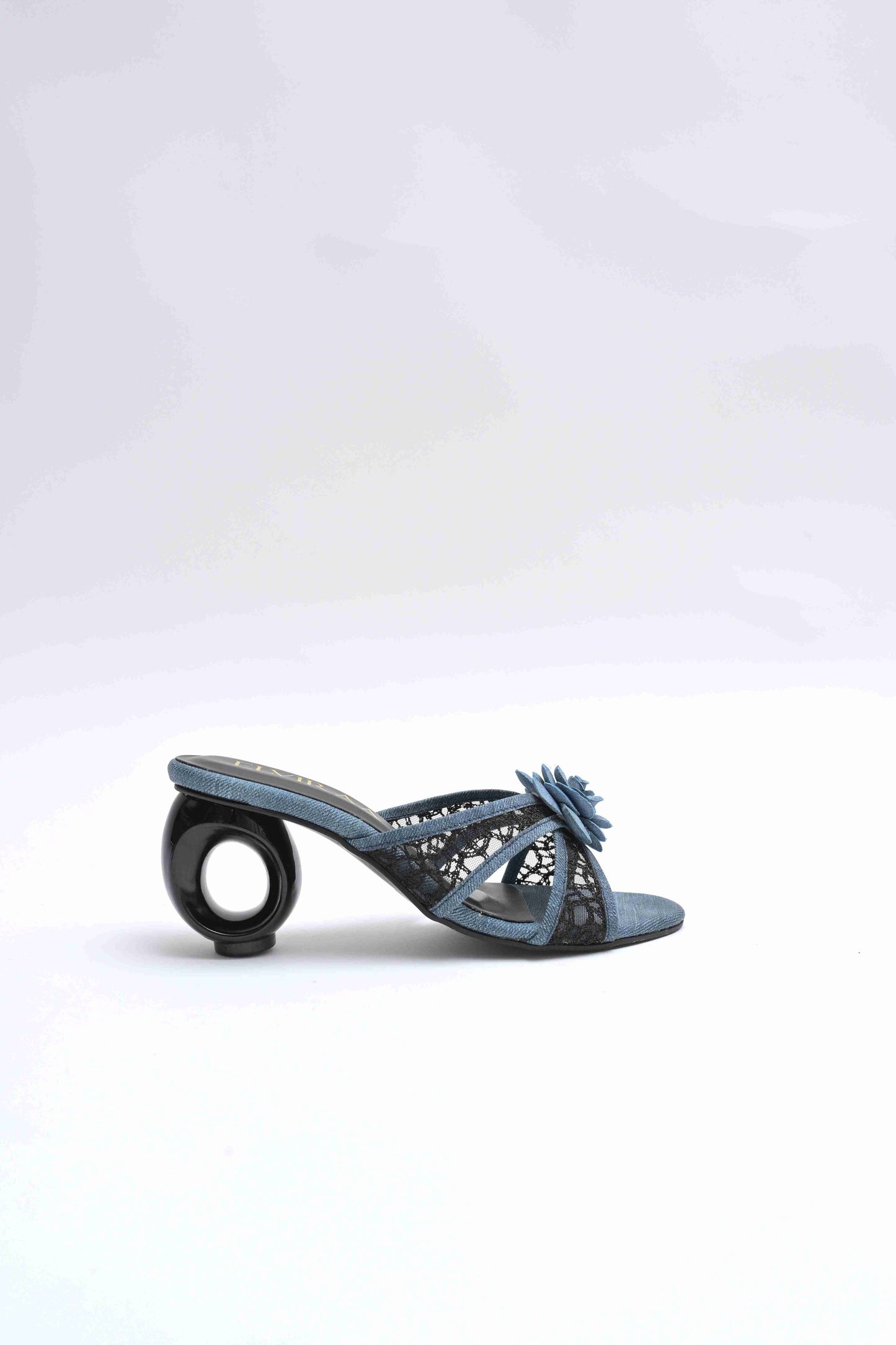 Denim Flower Net Heels