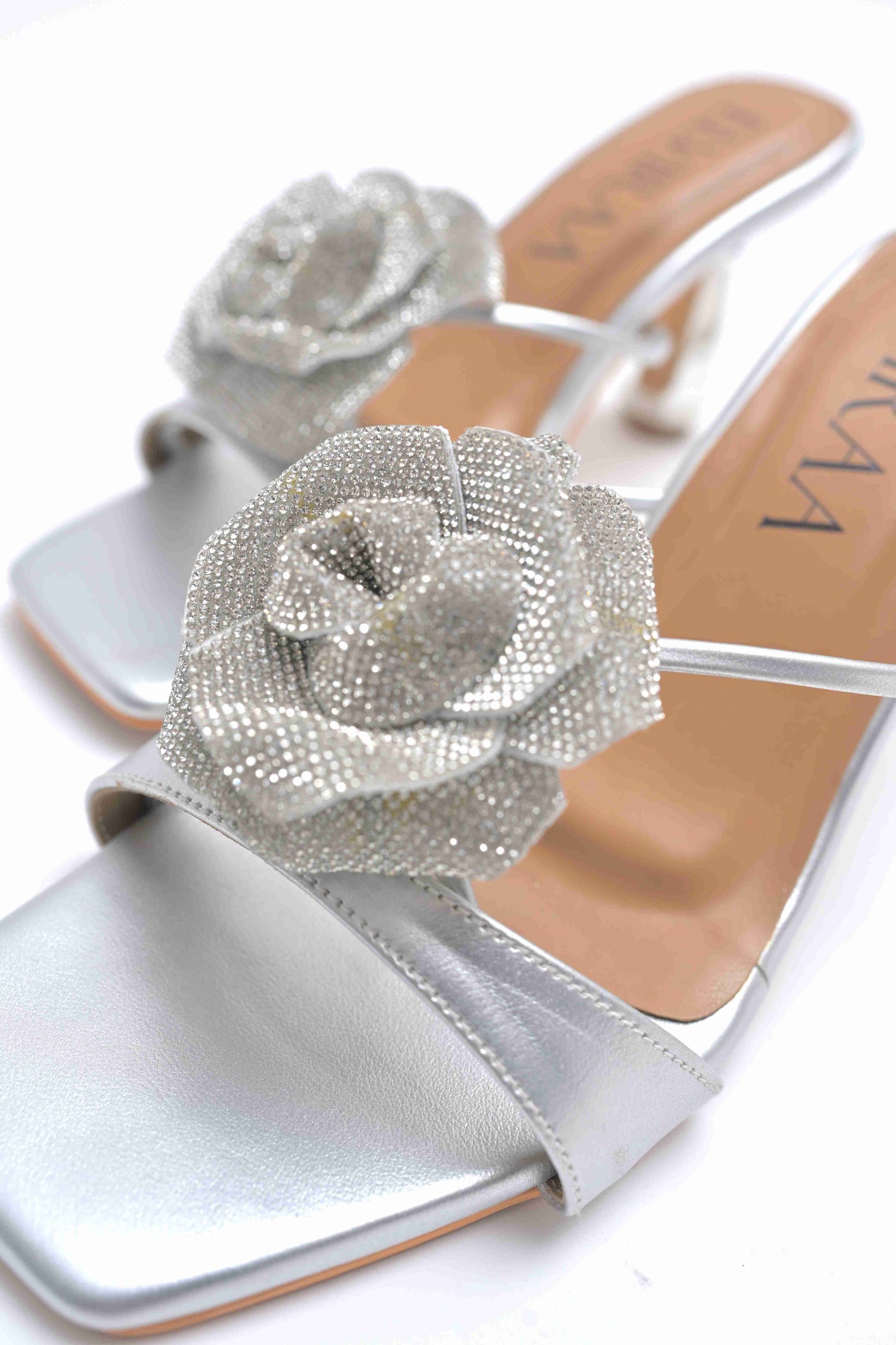 Rhinestone Embellished Flower Heels