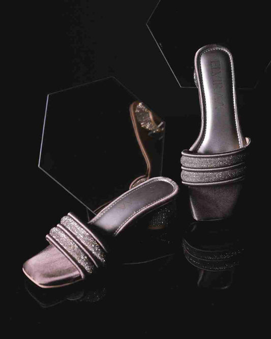 Puffy Diamond Strap Block Heels