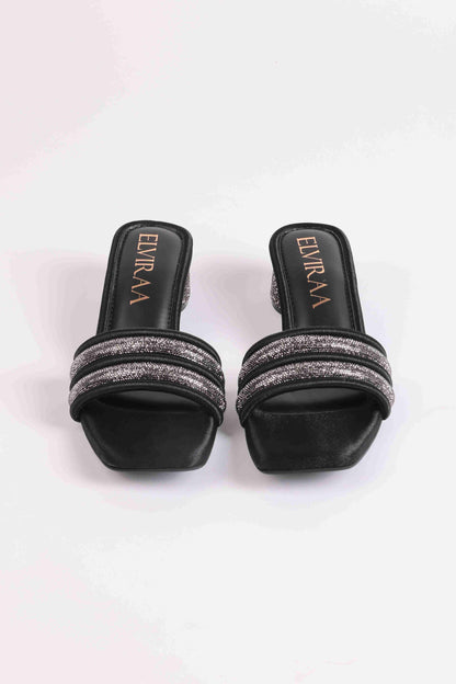 Puffy Diamond Strap Block Heels