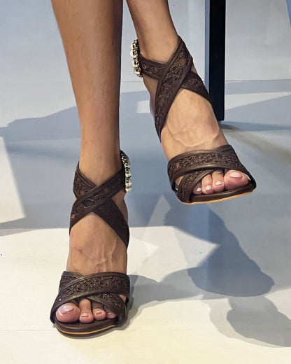 Pearl buckle Net High Heels