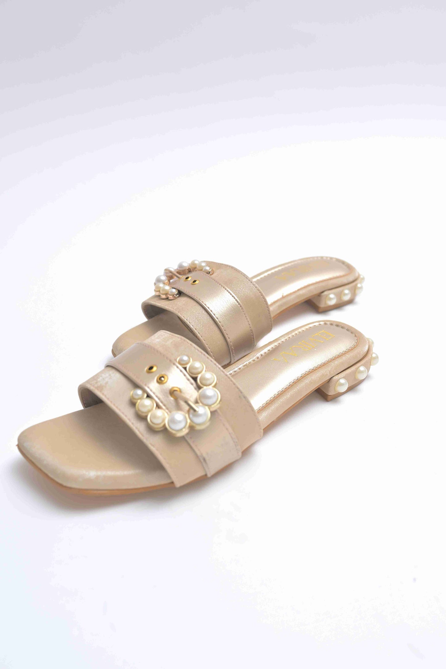 Pearl Buckle and Heel Studded Flats
