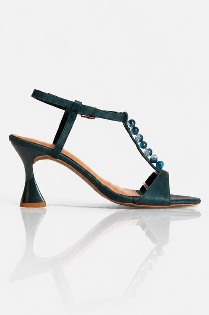 Ball embellished Tstrap heels