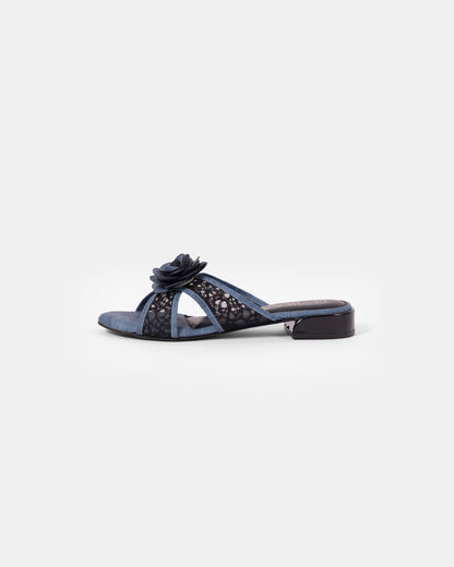 Denim Flower Net Sandals