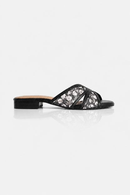 Embroidered Flower Net Flats