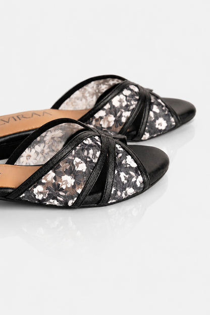 Embroidered Flower Net Flats