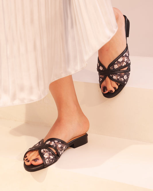 Embroidered Flower Net Flats