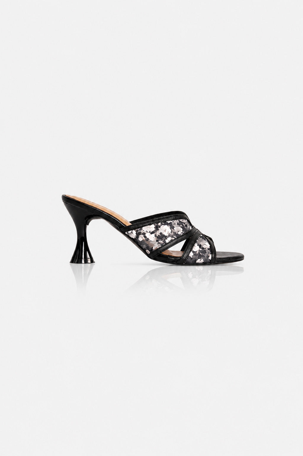 Embroidered Flower Net Heels