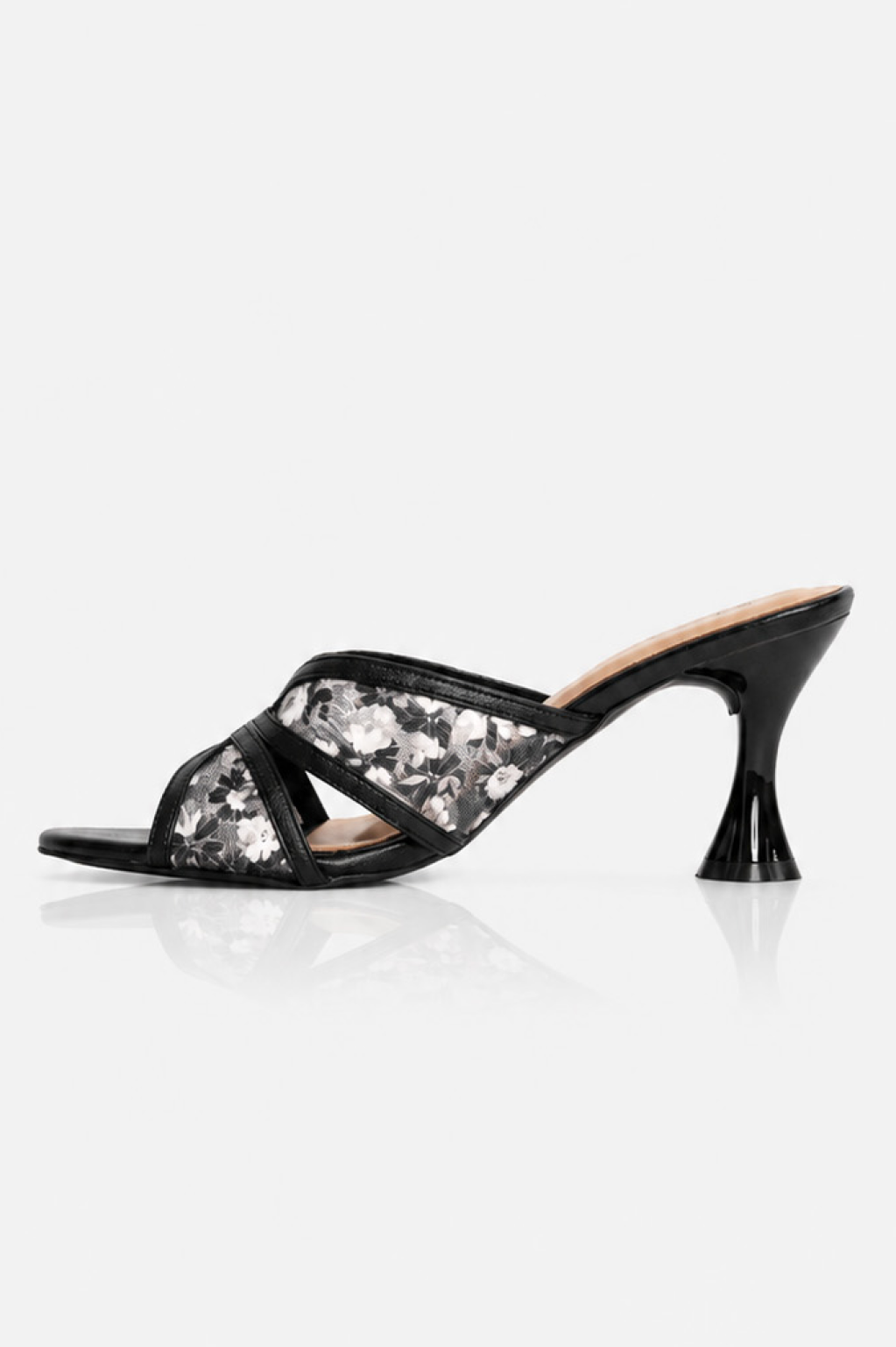 Embroidered Flower Net Heels