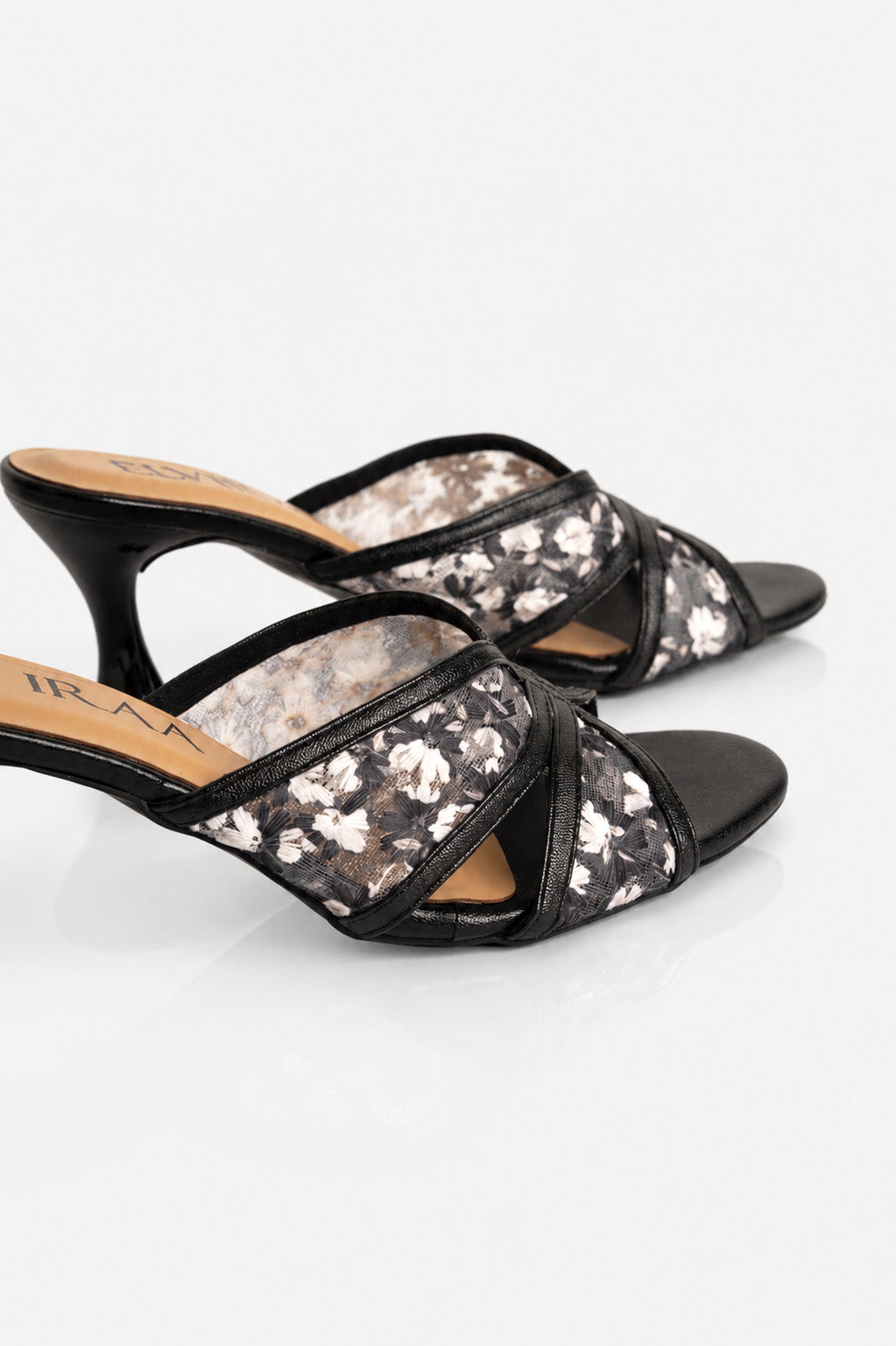 Embroidered Flower Net Heels