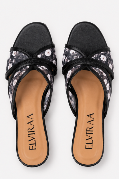 Embroidered Flower Net Heels