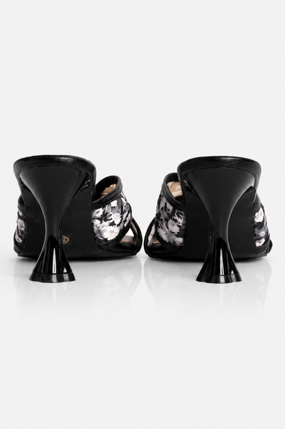 Embroidered Flower Net Heels