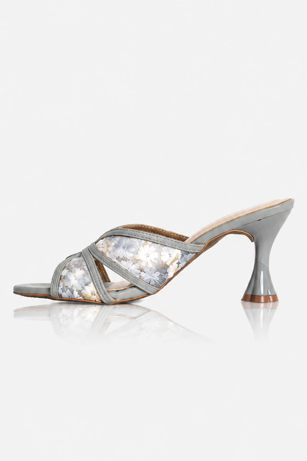 Embroidered Flower Net Heels