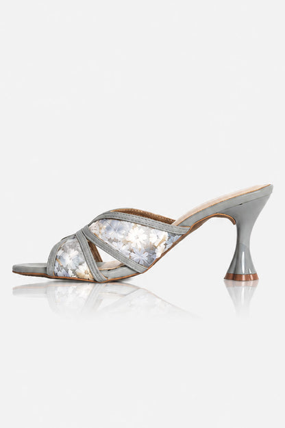Embroidered Flower Net Heels