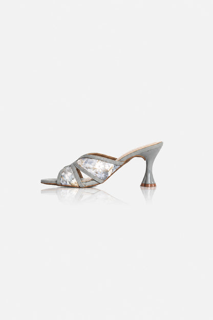 Embroidered Flower Net Heels