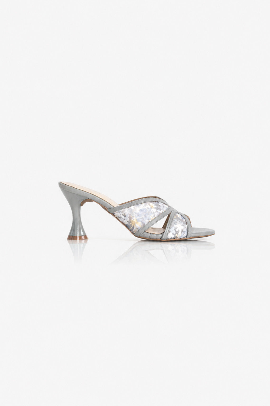Embroidered Flower Net Heels