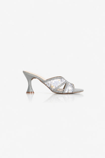 Embroidered Flower Net Heels