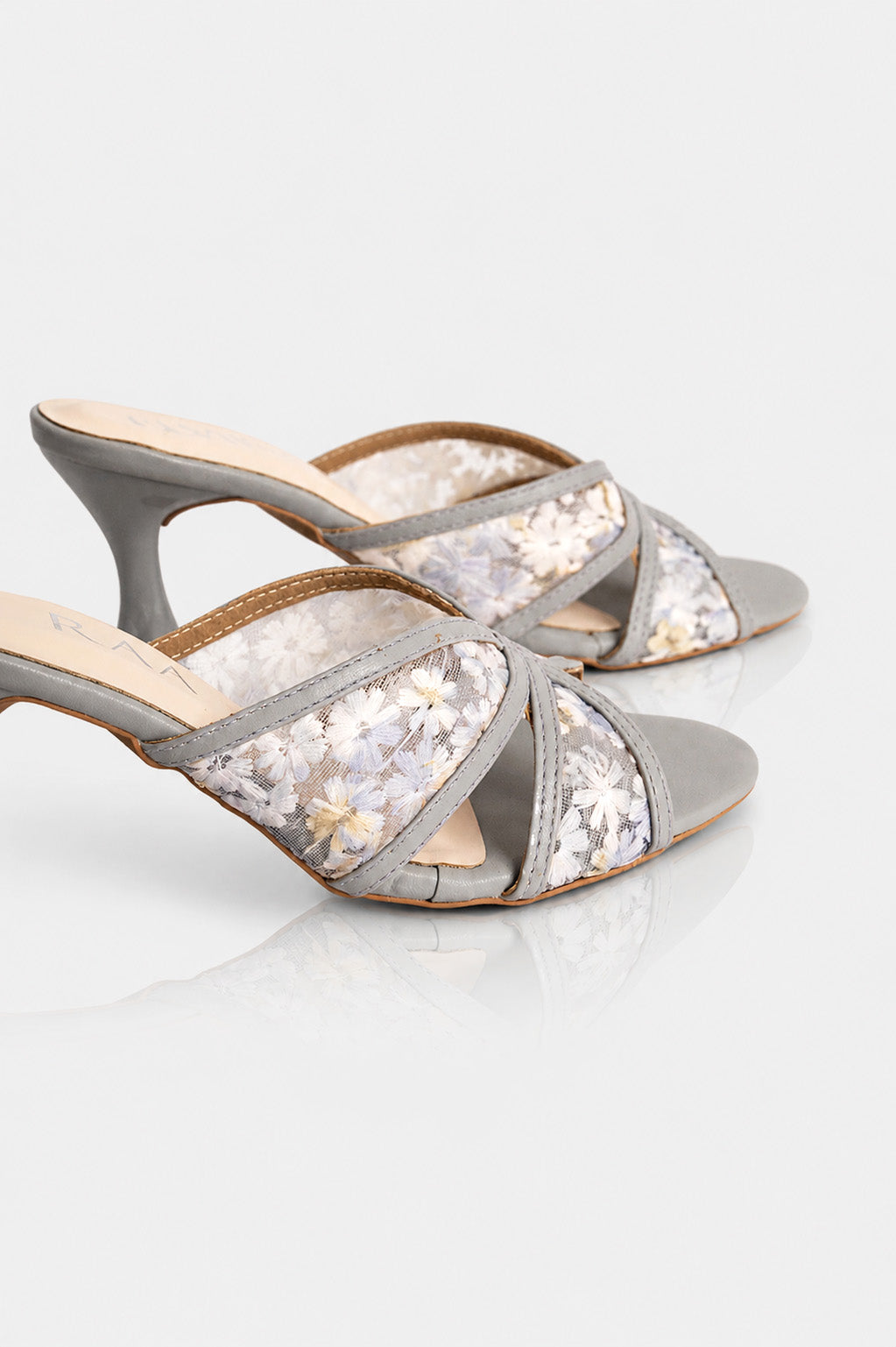 Embroidered Flower Net Heels