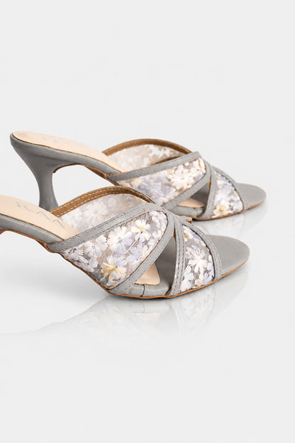 Embroidered Flower Net Heels