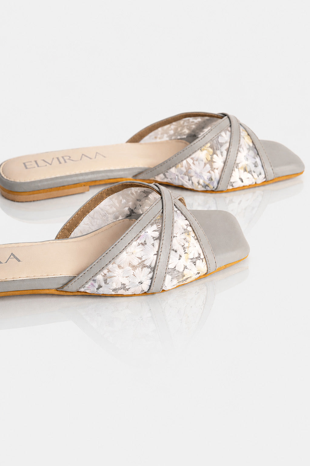 Embroidered Flower Net square Flats