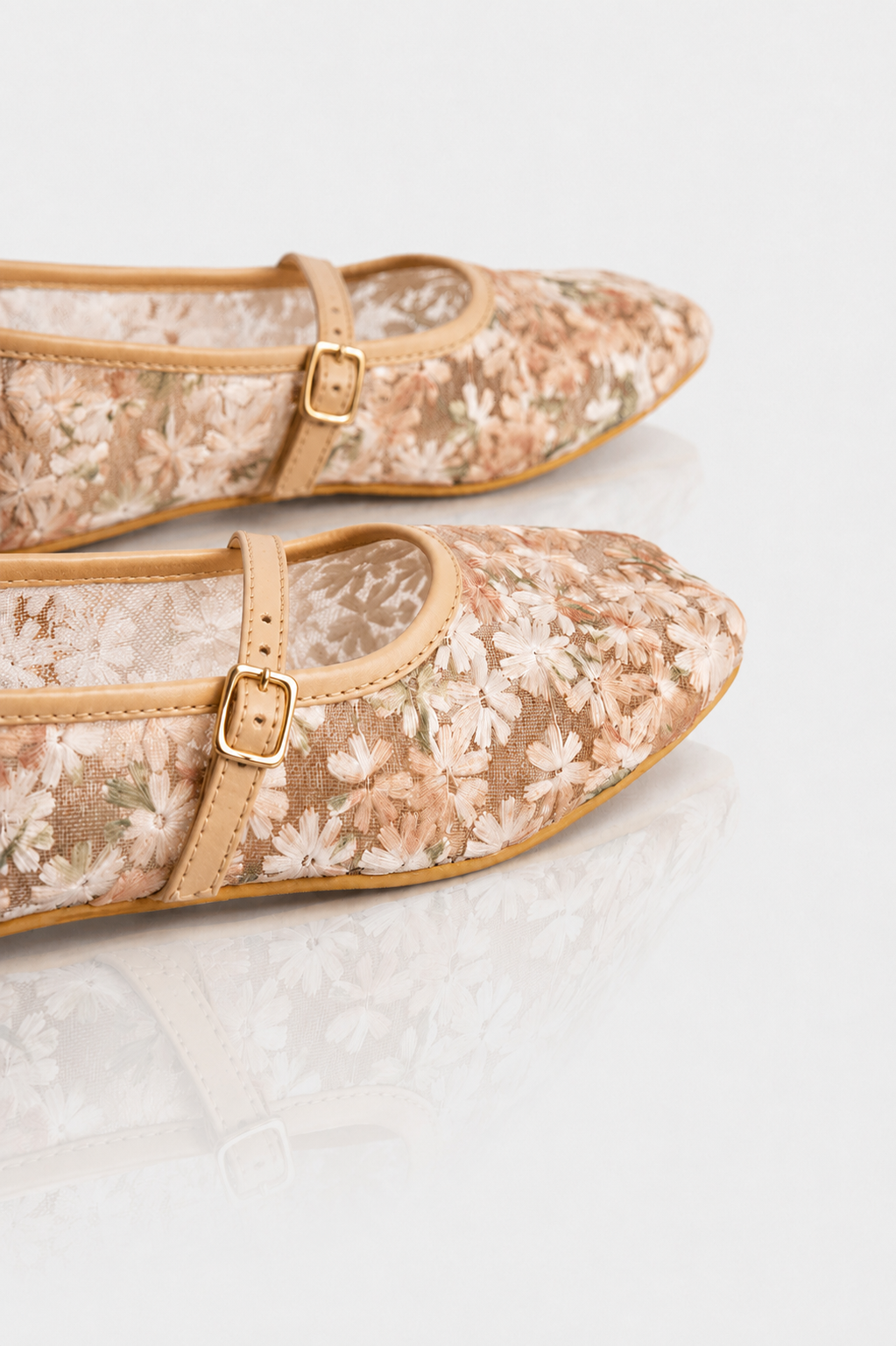 Embroidered Net Mary Janes