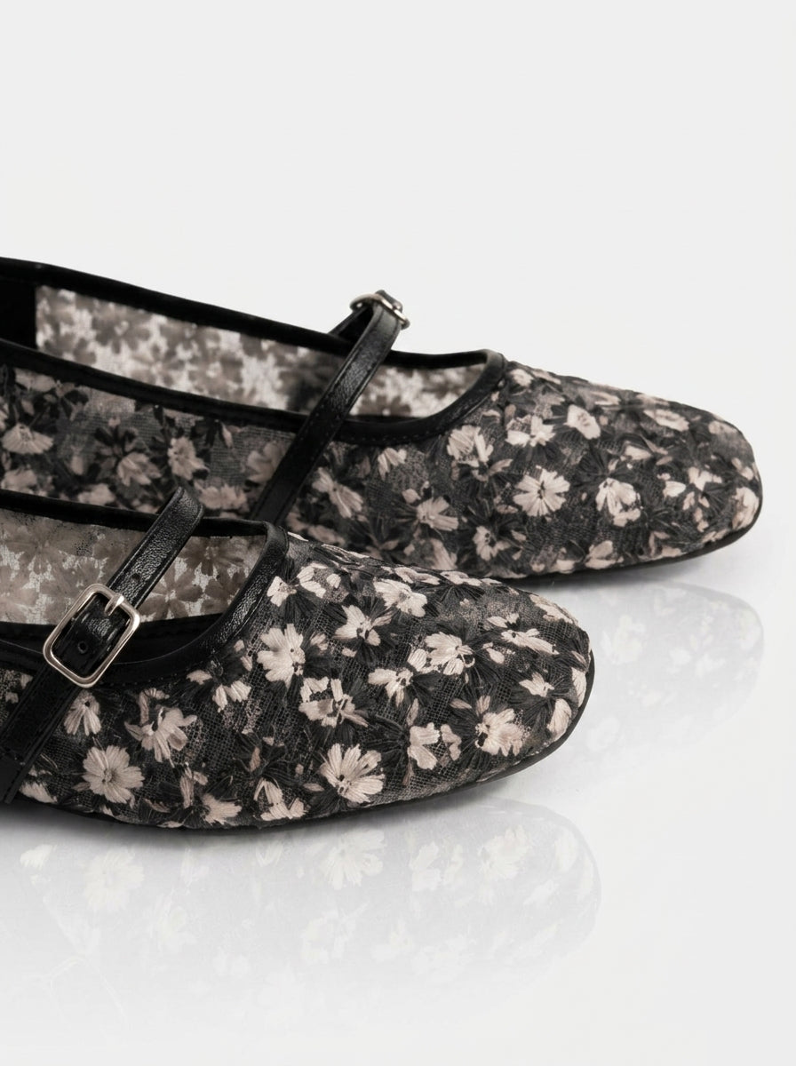 Embroidered Net Mary Janes