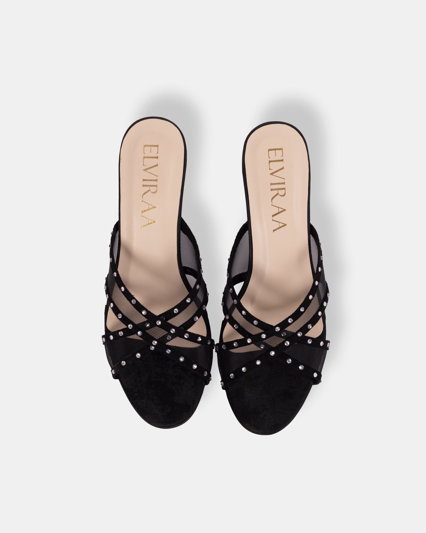 Rhinestone Net X Strap Heels