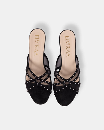 Rhinestone Net X Strap Heels