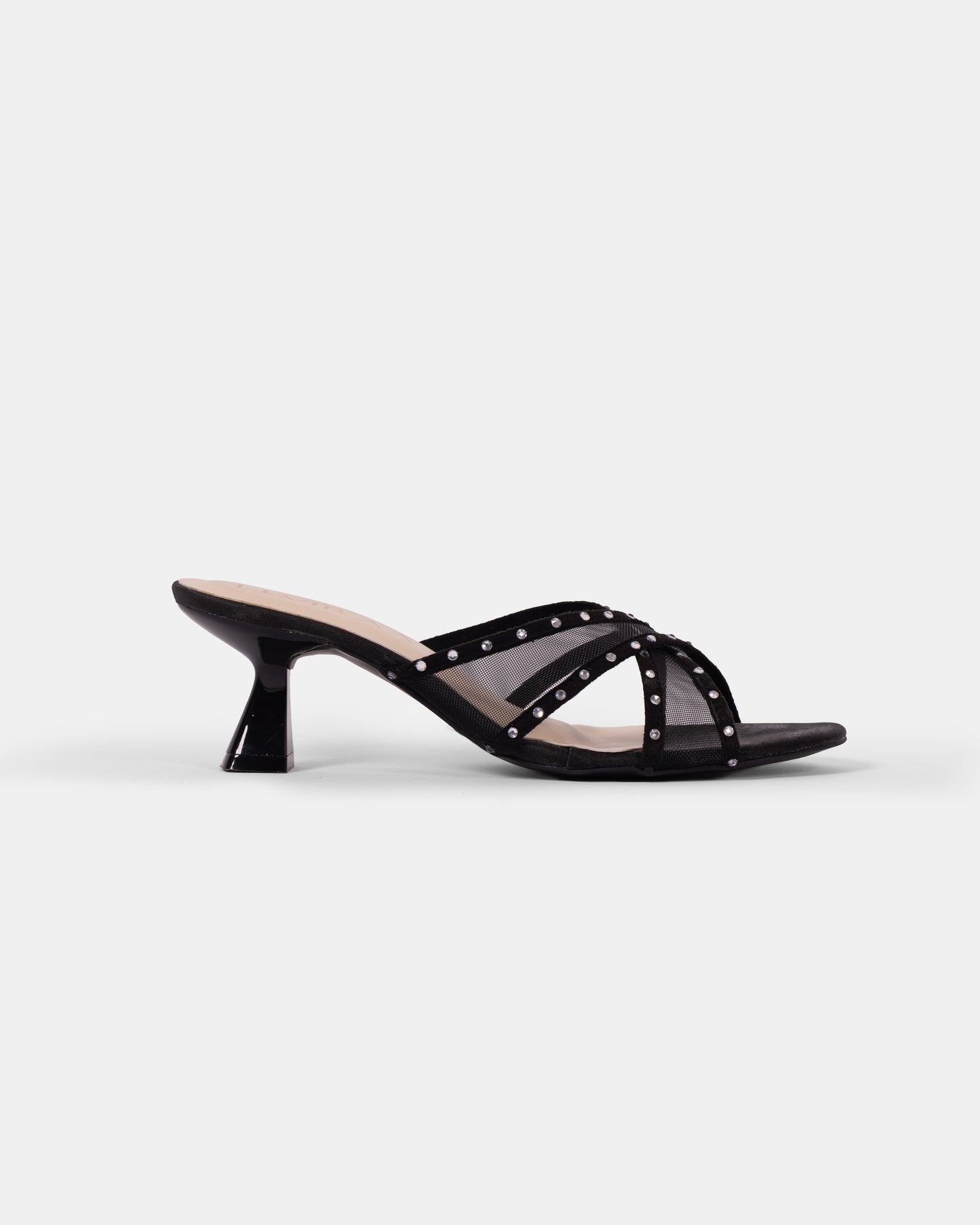 Rhinestone Net X Strap Heels