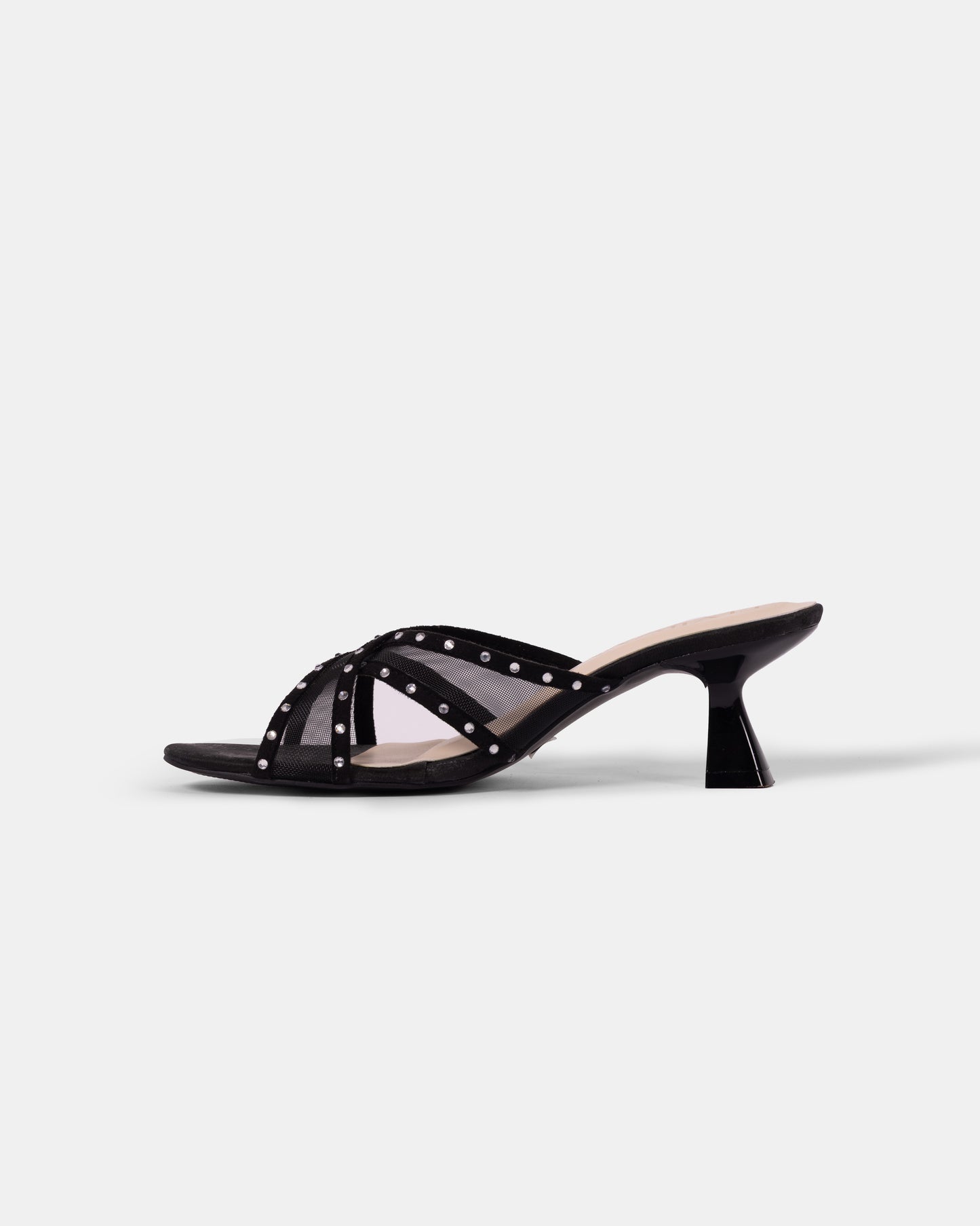 Rhinestone Net X Strap Heels