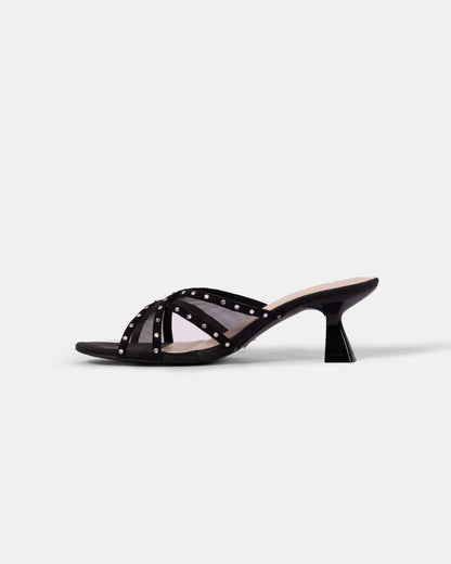 Rhinestone Net X Strap Heels