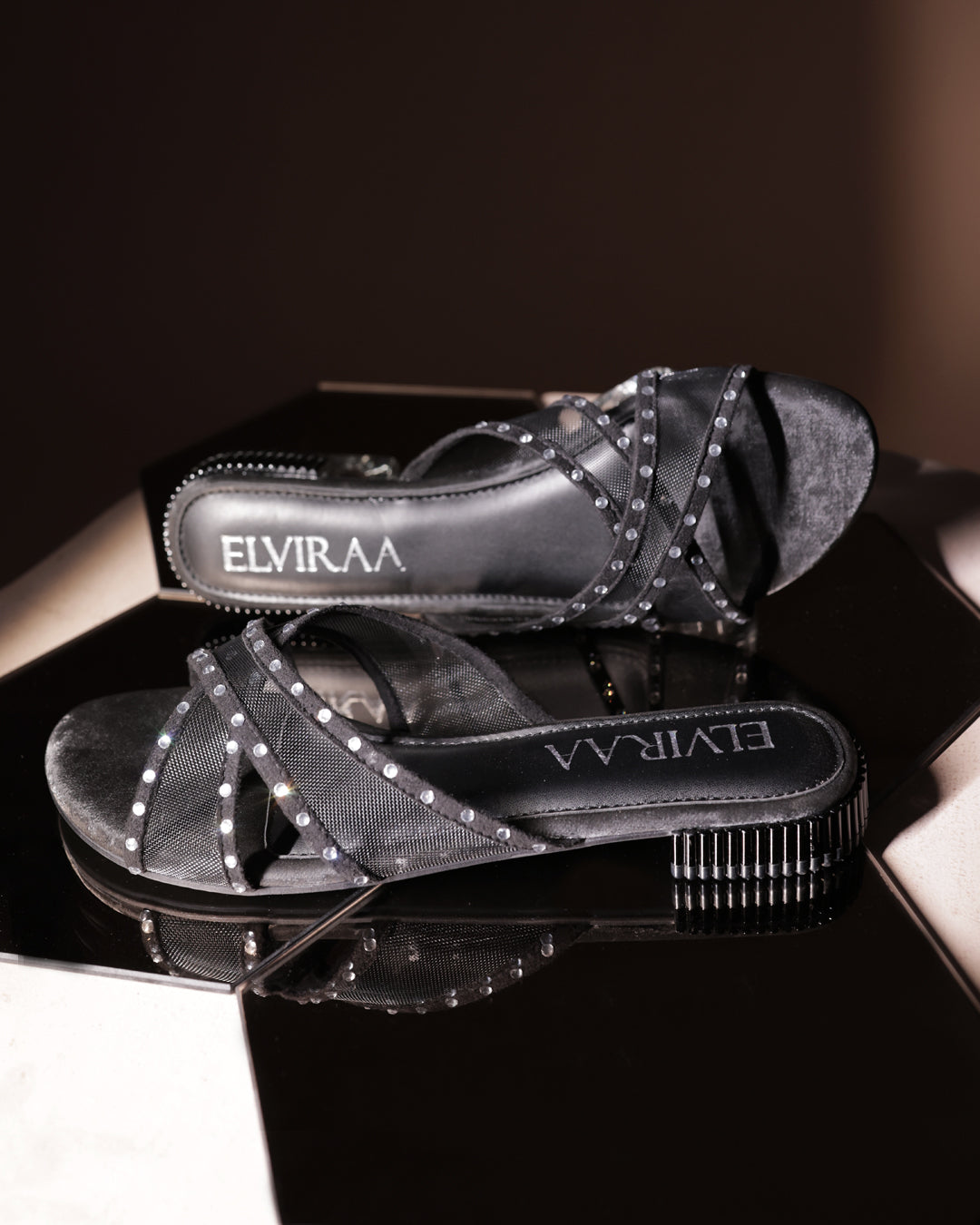 Rhinestone Net X Strap Sandals