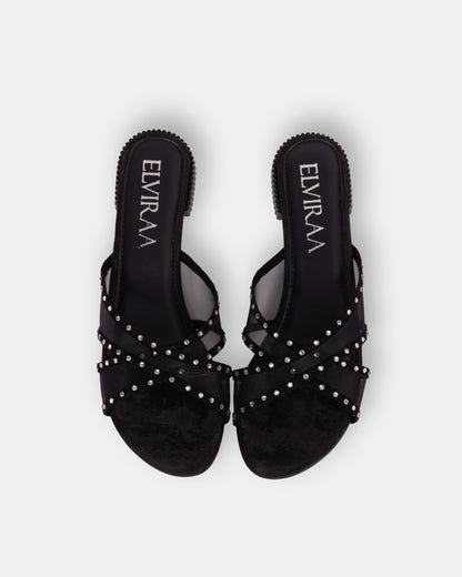 Rhinestone Net X Strap Sandals
