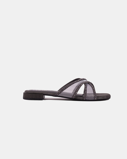 Rhinestone Net X Strap Sandals