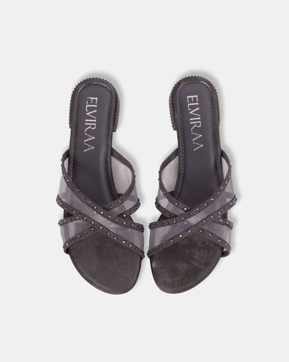 Rhinestone Net X Strap Sandals
