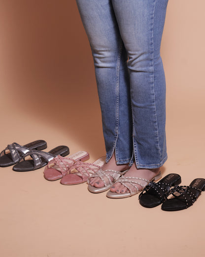 Rhinestone Net X Strap Sandals