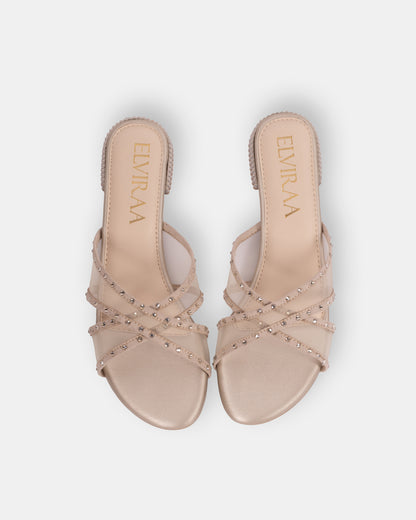 Rhinestone Net X Strap Sandals