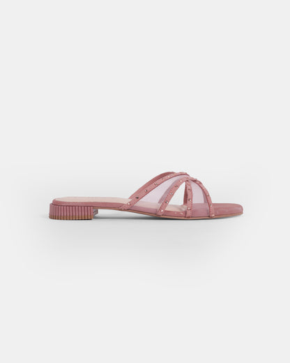 Rhinestone Net X Strap Sandals