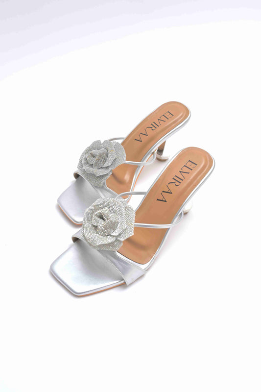 Rhinestone Embellished Flower Heels