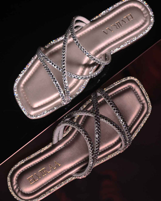Rhinestone Embellished Strappy Flats