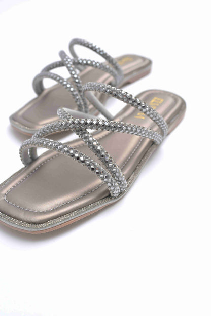 Rhinestone Embellished Strappy Flats