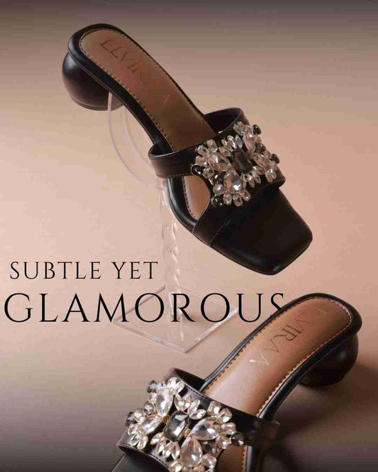 Multicolour Stone Embellished Round Heel