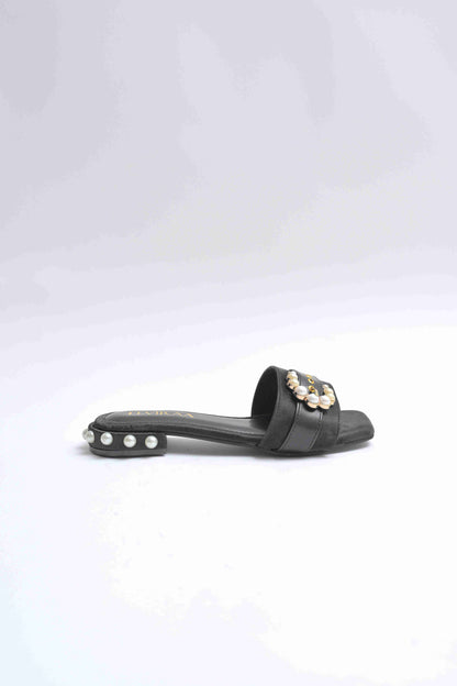Pearl Buckle and Heel Studded Flats