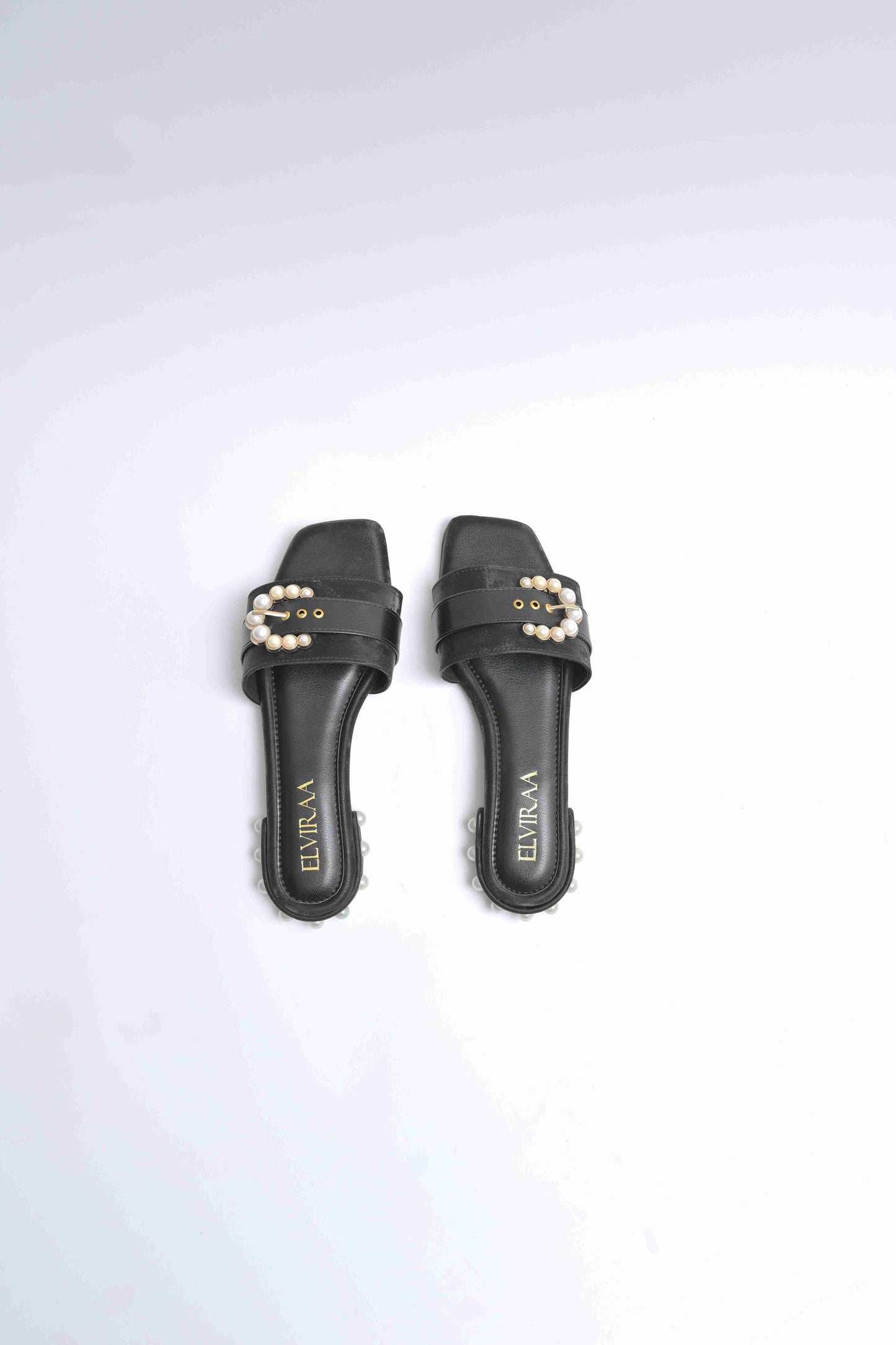 Pearl Buckle and Heel Studded Flats